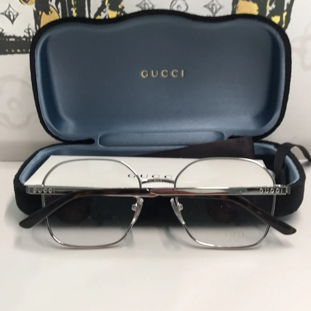 New Authentic Gucci GG0946OA 001 Eyeglasses — Silver Metal Square